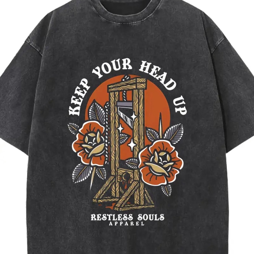 Graphic Tee with Floral and Text Design